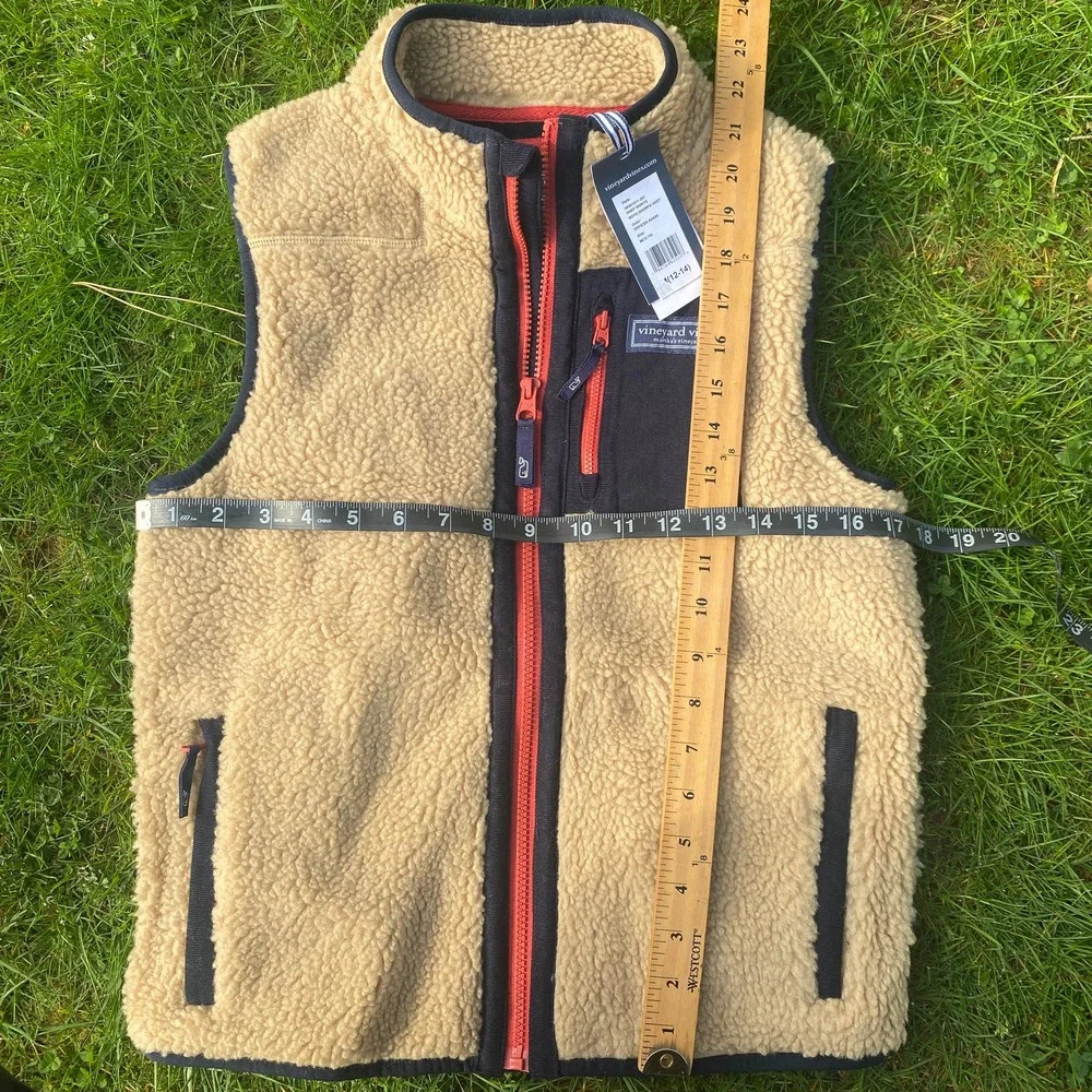 NWT Vineyard Vines Boys' Sherpa SuperShep Vest in Officer Khaki (Sz. M 10-12)